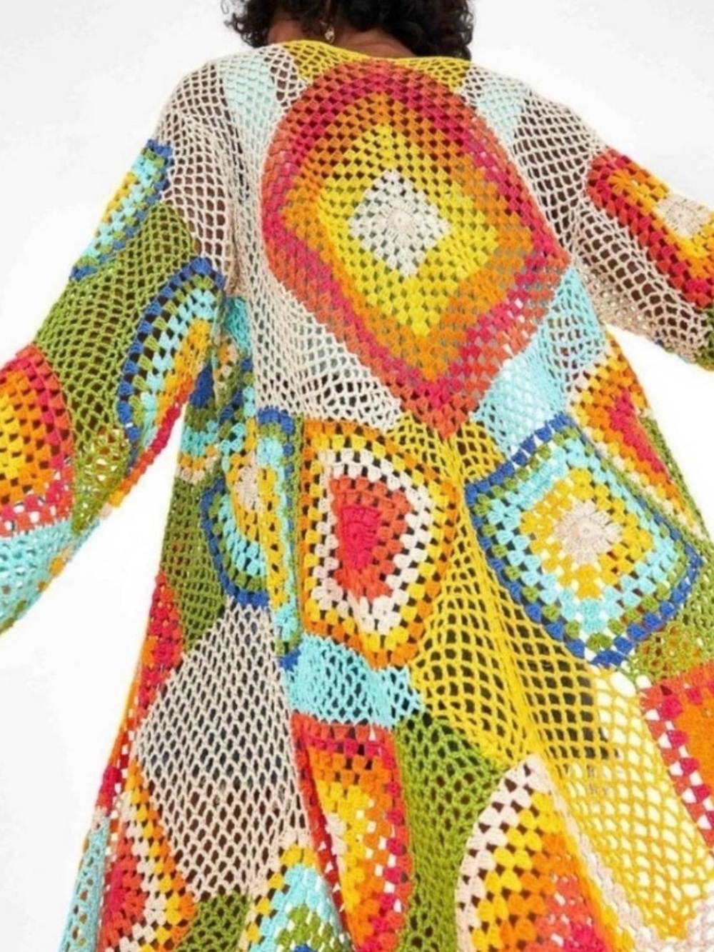 FARM RIO Crochet Cardigan Sweater XS Rainbow Loose Knit. Perfect condition